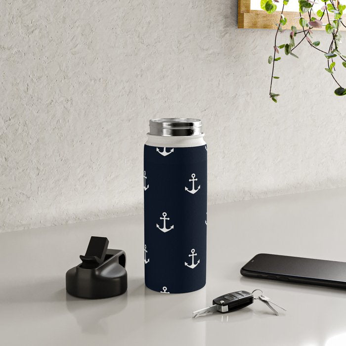 Dark Blue Anchor Pattern Water Bottle Gallery Image 4