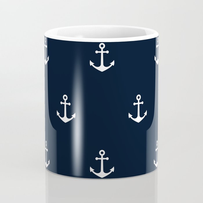 Dark Blue Anchor Pattern Coffee Mug Gallery Image 4