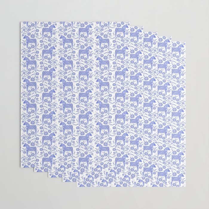 Swedish Dala Horse Blue Wrapping Paper Gallery Image 3