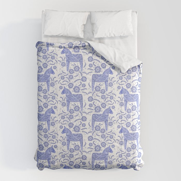 Swedish Dala Horse Blue Comforter Gallery Image 1