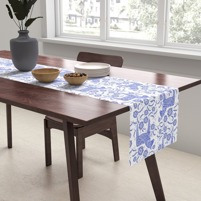 Swedish Dala Horse Blue Table Runner Gallery Image 2