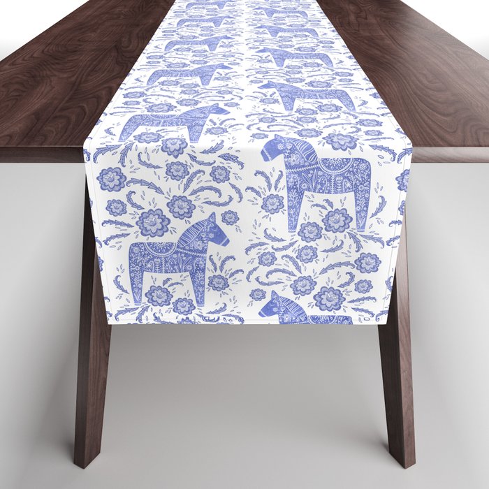 Swedish Dala Horse Blue Table Runner Gallery Image 1