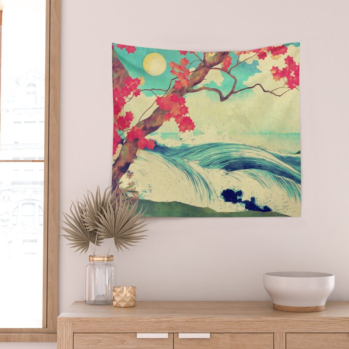 Waking to the Wild and Beautiful Ocean of Dhin - Nature Landscape Wall Tapestry Gallery Image 2