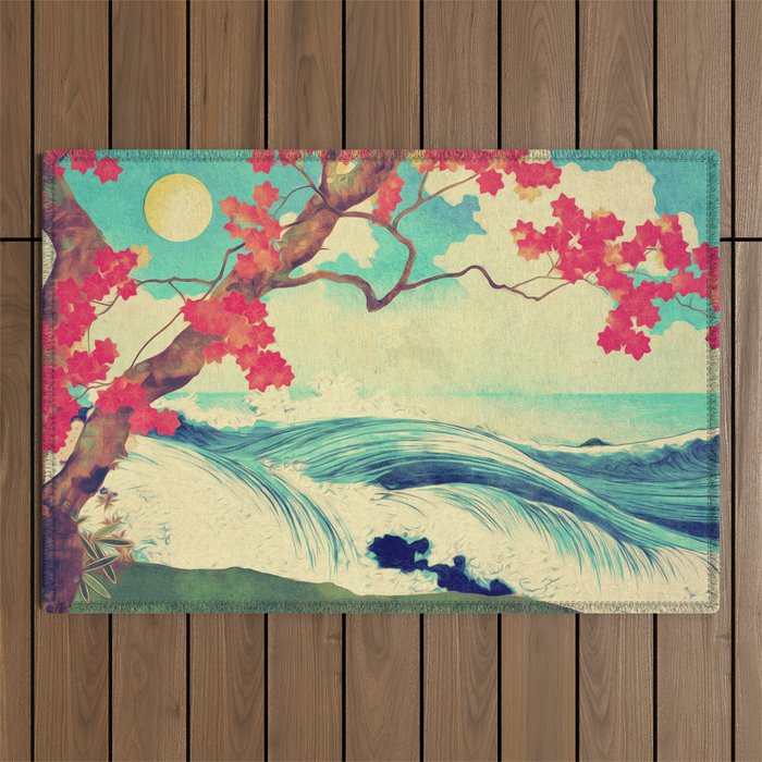 Waking to the Wild and Beautiful Ocean of Dhin - Nature Landscape Outdoor Rug Gallery Image 1