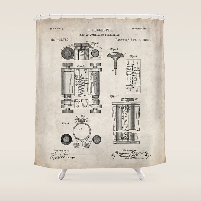 First Computer Patent - Technology Art - Antique Shower Curtain Gallery Image 1