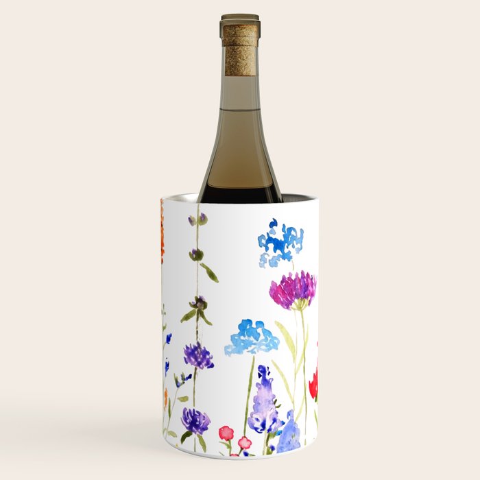 colorful wild flowers watercolor painting Wine Chiller Gallery Image 1