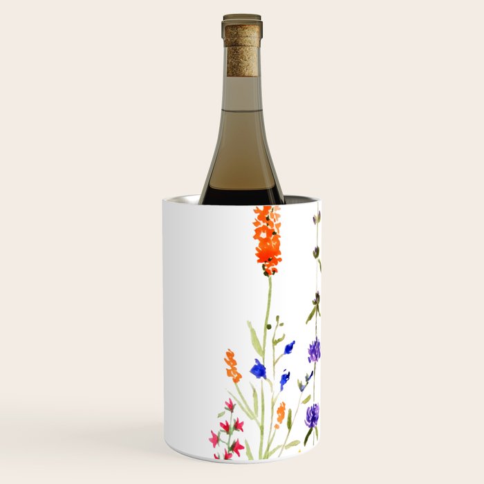 colorful wild flowers watercolor painting Wine Chiller Gallery Image 2