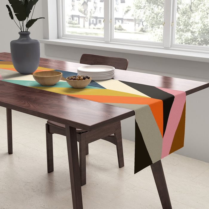 Mid Century Geometric Pattern Technicolor Diamond  Table Runner Gallery Image 2