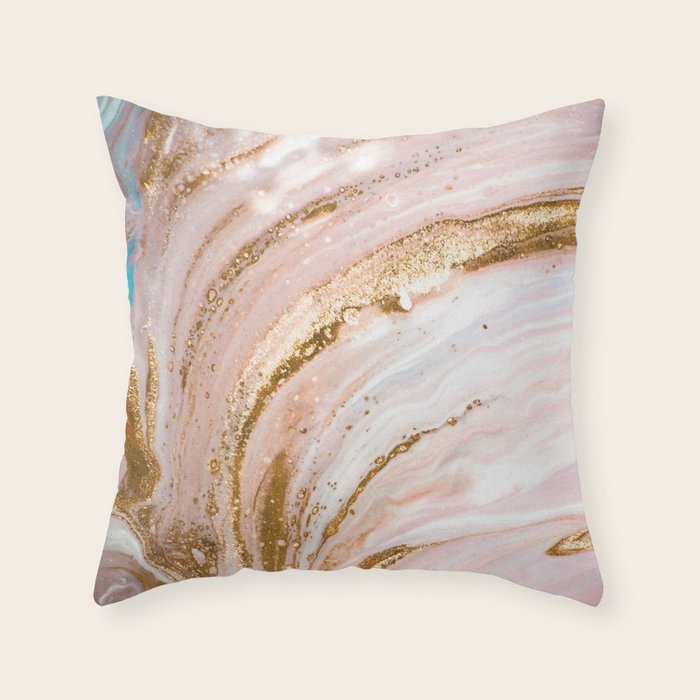 Blush Pink And Gold Liquid Color  Throw Pillow Gallery Image 6