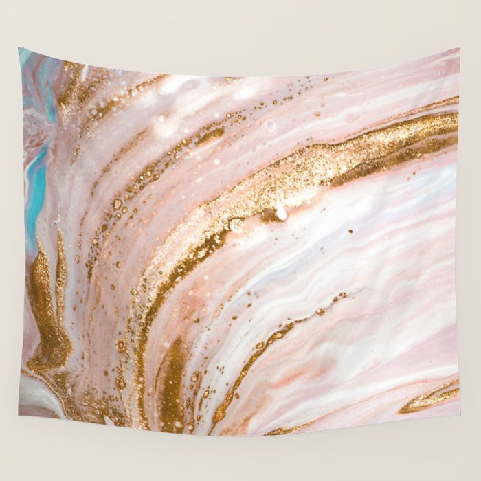 Blush Pink And Gold Liquid Color  Wall Tapestry Gallery Image 1