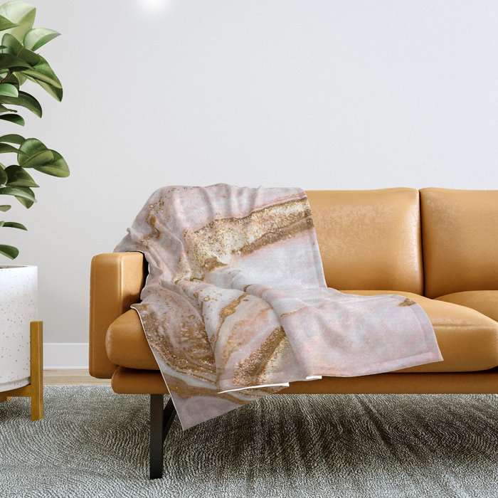 Blush Pink And Gold Liquid Color  Throw Blanket Gallery Image 1