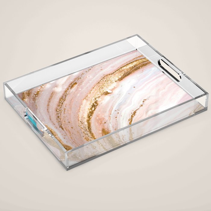 Blush Pink And Gold Liquid Color  Acrylic Tray Gallery Image 1