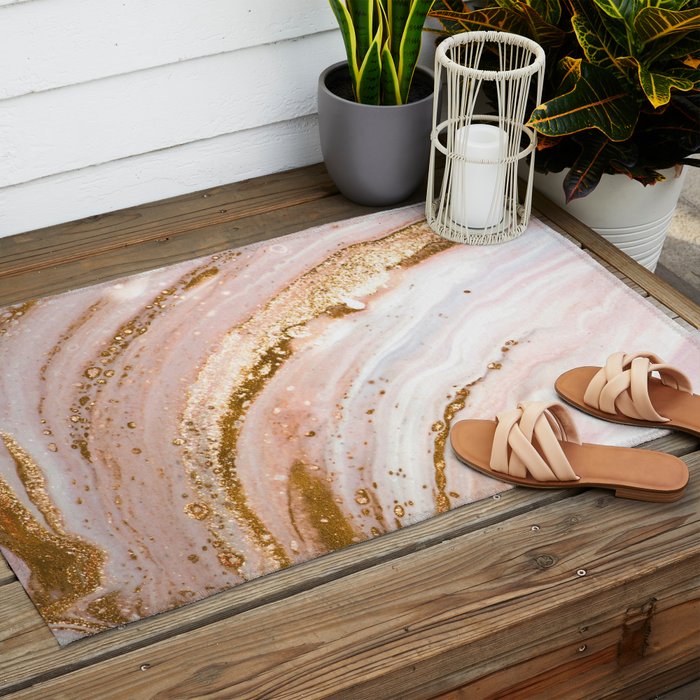 Blush Pink And Gold Liquid Color  Outdoor Rug Gallery Image 2