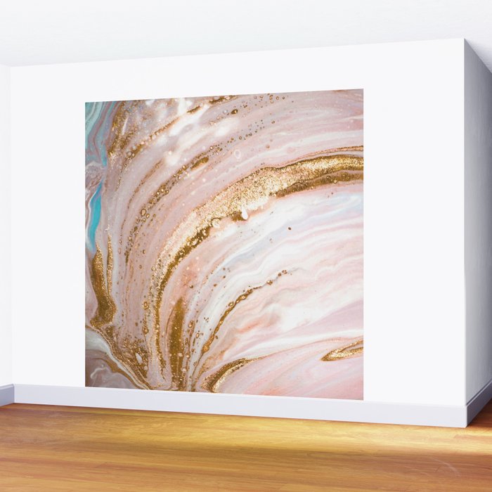 Blush Pink And Gold Liquid Color  Wall Mural Gallery Image 2