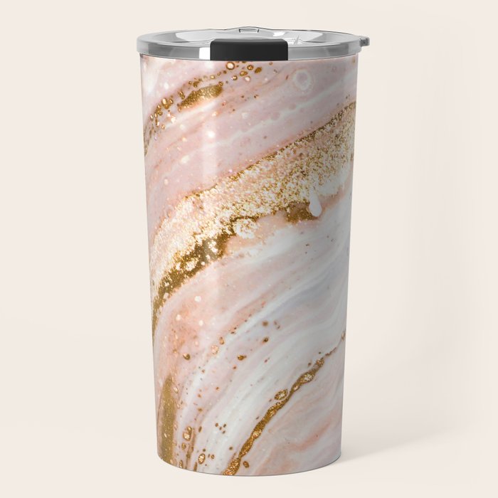 Blush Pink And Gold Liquid Color  Travel Mug Gallery Image 1