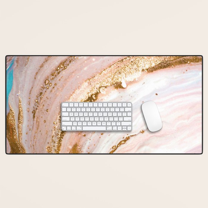 Blush Pink And Gold Liquid Color  Desk Mat Gallery Image 1
