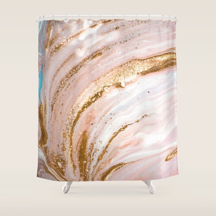 Blush Pink And Gold Liquid Color  Shower Curtain Gallery Image 1