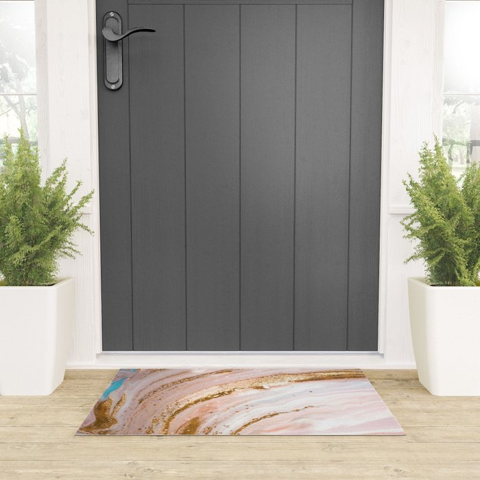 Blush Pink And Gold Liquid Color  Welcome Mat Gallery Image 3