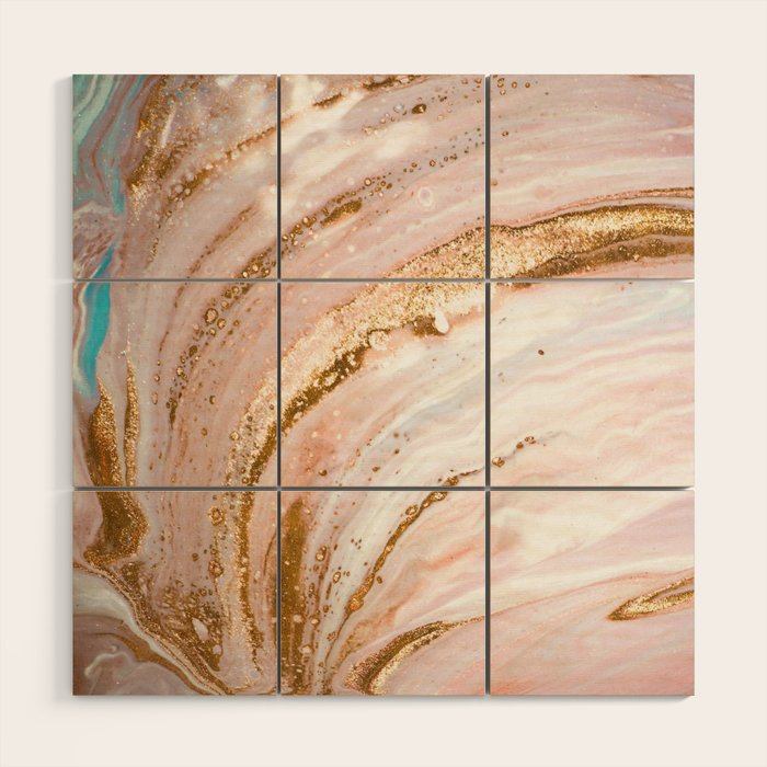 Blush Pink And Gold Liquid Color  Wood Wall Art Gallery Image 1