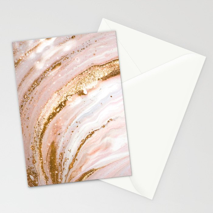 Blush Pink And Gold Liquid Color  Stationery Card Gallery Image 2