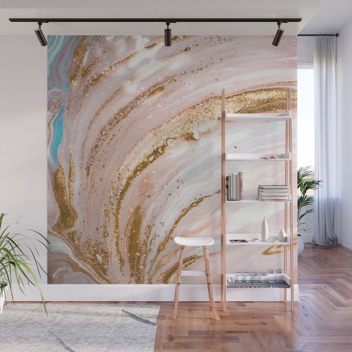 Blush Pink And Gold Liquid Color  Wall Mural Gallery Image 1