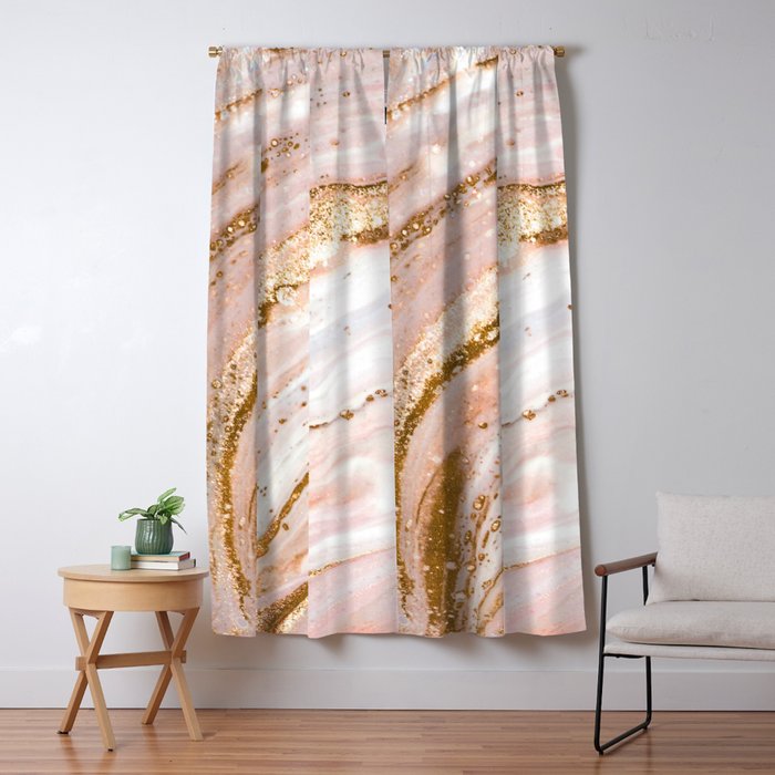 Blush Pink And Gold Liquid Color  Window Curtain Gallery Image 5