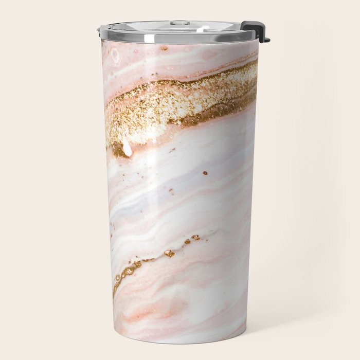 Blush Pink And Gold Liquid Color  Travel Mug Gallery Image 2