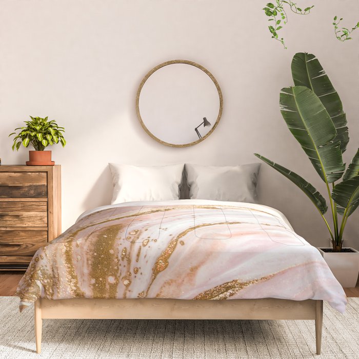 Blush Pink And Gold Liquid Color  Comforter Gallery Image 3