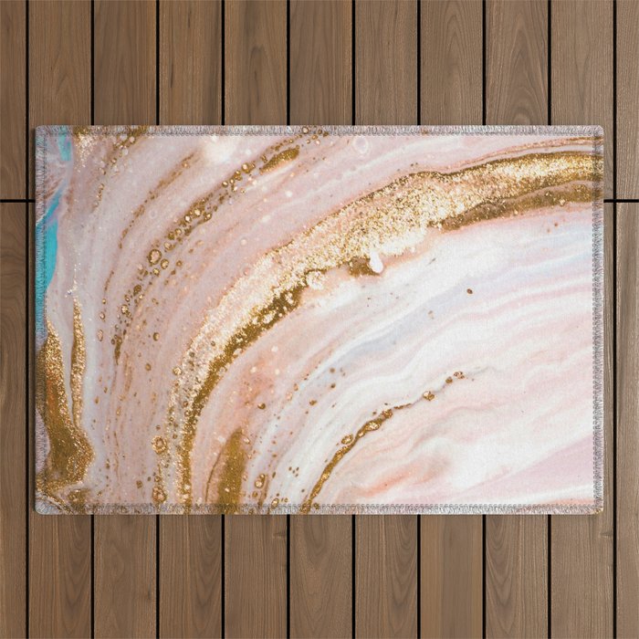 Blush Pink And Gold Liquid Color  Outdoor Rug Gallery Image 1