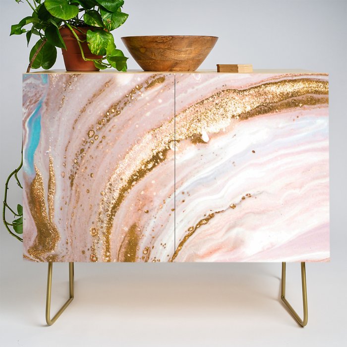 Blush Pink And Gold Liquid Color  Credenza Gallery Image 1