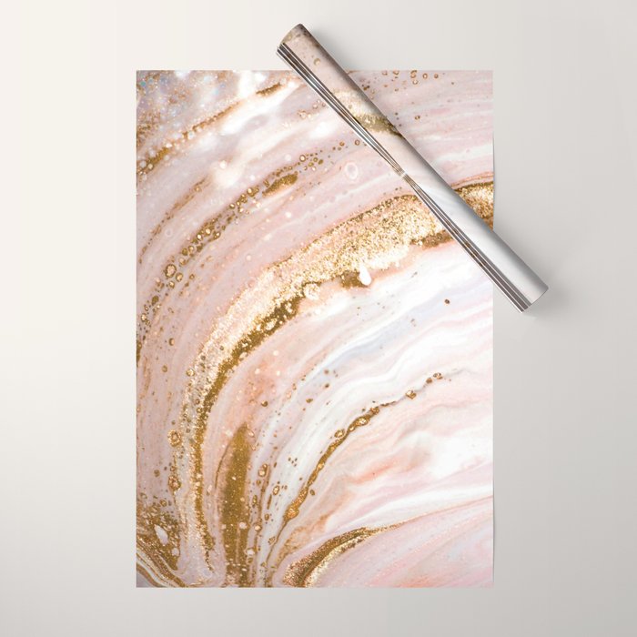 Blush Pink And Gold Liquid Color  Wrapping Paper Gallery Image 1
