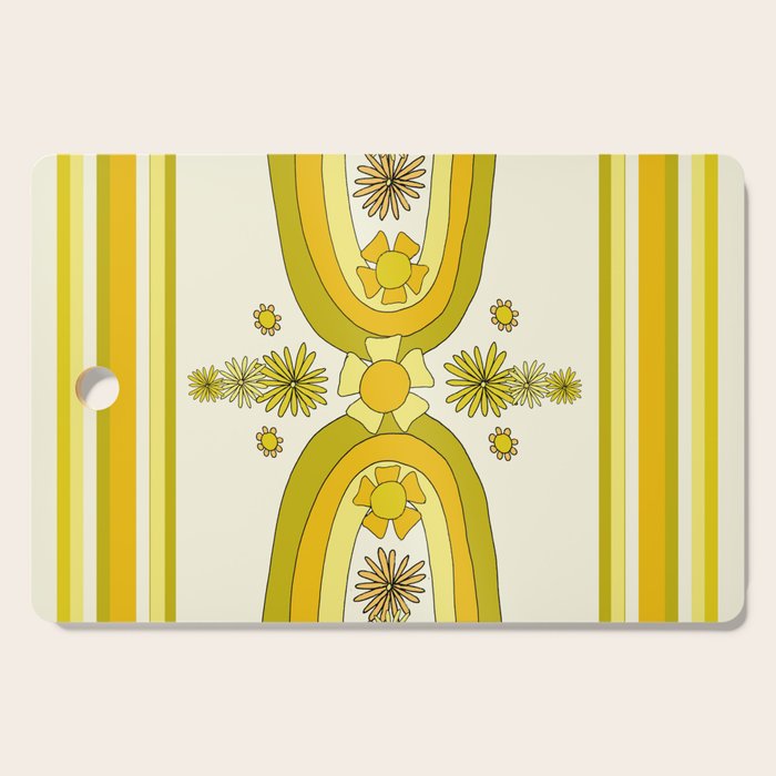 positive rainbow flowers // retro art by surfy birdy Cutting Board Gallery Image 1