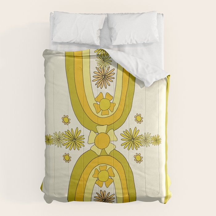 positive rainbow flowers // retro art by surfy birdy Comforter Gallery Image 6