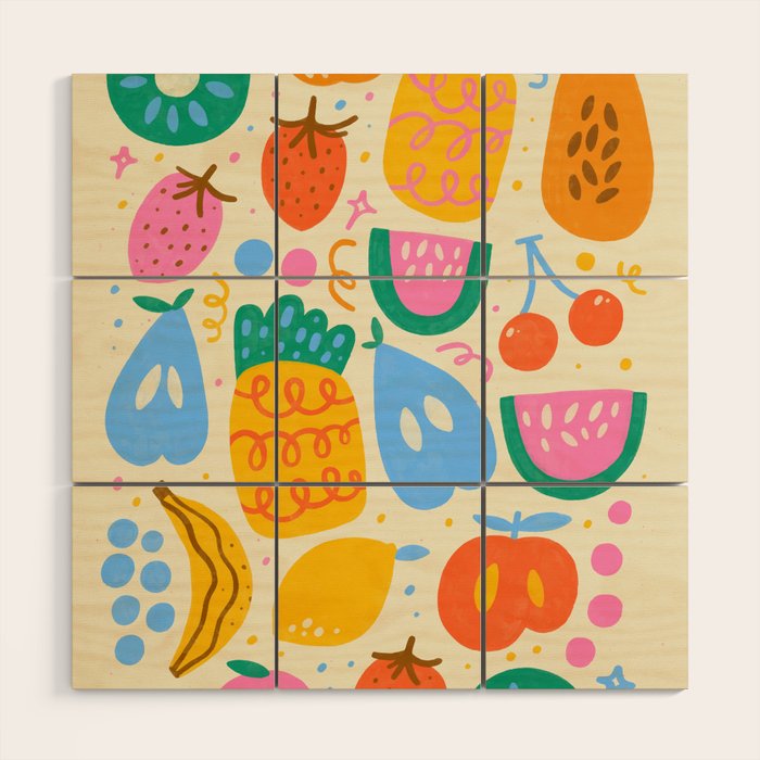 Fun Rainbow Fruit Pattern Wood Wall Art Gallery Image 1