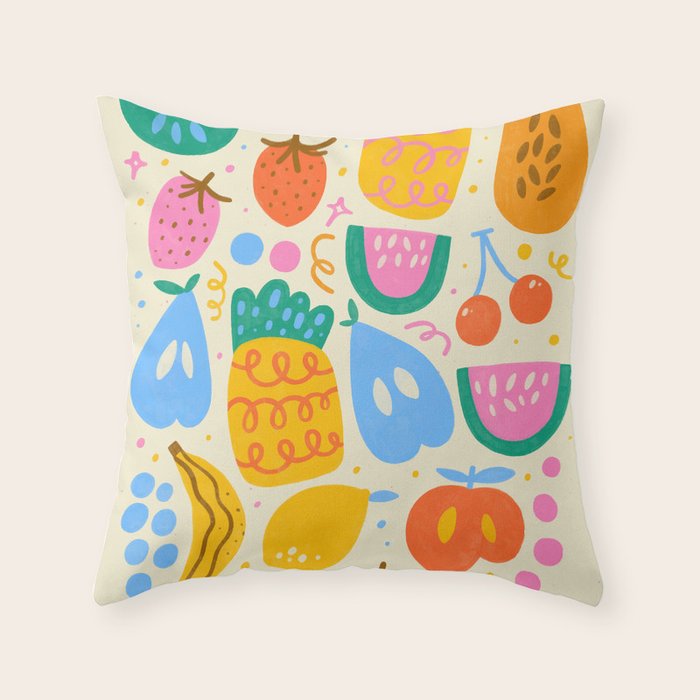 Fun Rainbow Fruit Pattern Throw Pillow Gallery Image 6