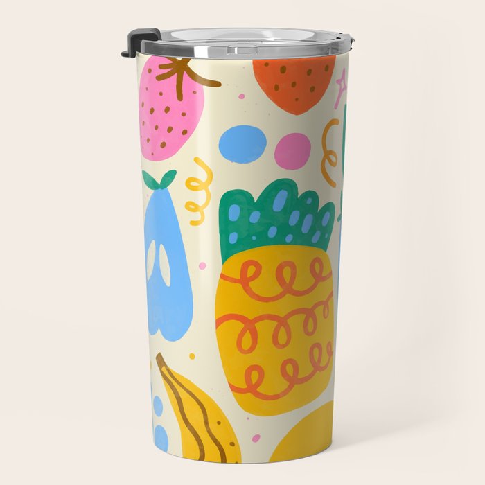 Fun Rainbow Fruit Pattern Travel Mug Gallery Image 3