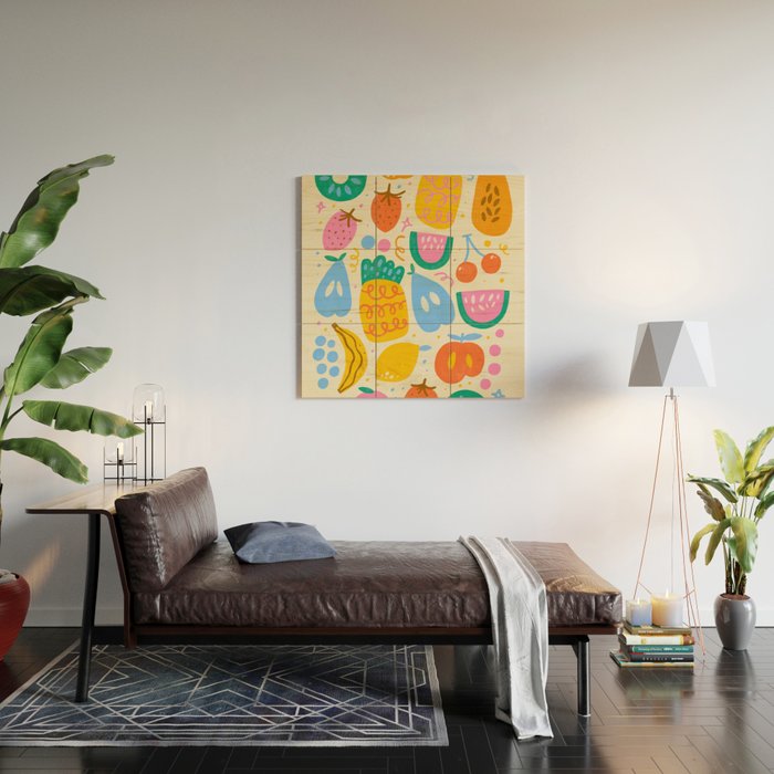 Fun Rainbow Fruit Pattern Wood Wall Art Gallery Image 2