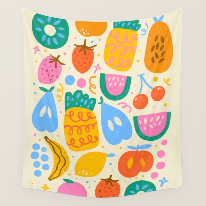 Fun Rainbow Fruit Pattern Wall Tapestry Gallery Image 4