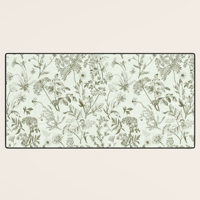 Meadow Floral Herbarium Cottagecore  Botanical Monochromatic Pattern - Pistachio Green  Desk Mat Gallery Image 3
