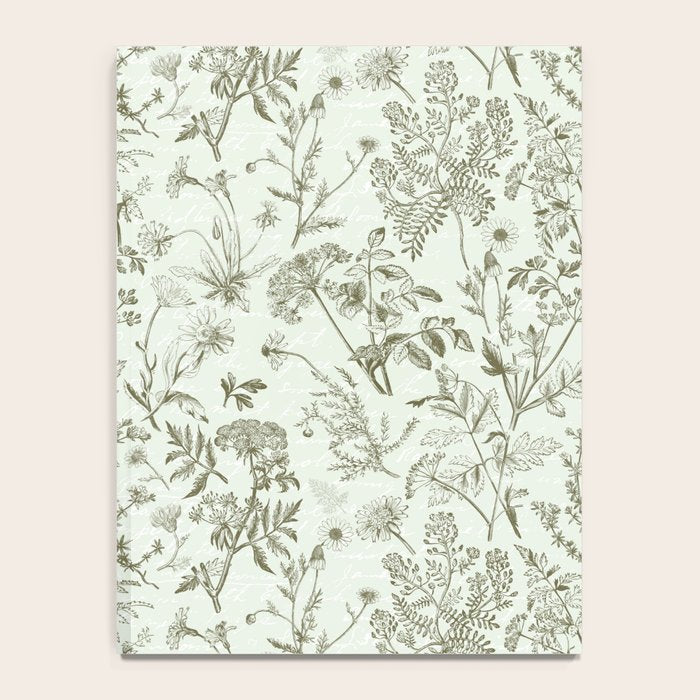 Meadow Floral Herbarium Cottagecore  Botanical Monochromatic Pattern - Pistachio Green  Notebook Gallery Image 4