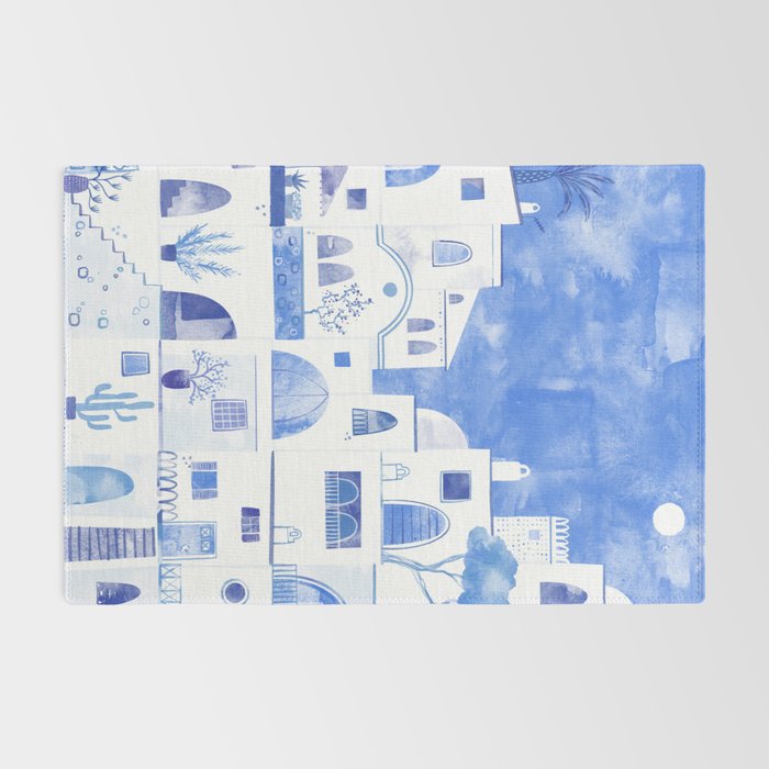 Santorini Greek Island Mediterranean Watercolor Rug Gallery Image 2