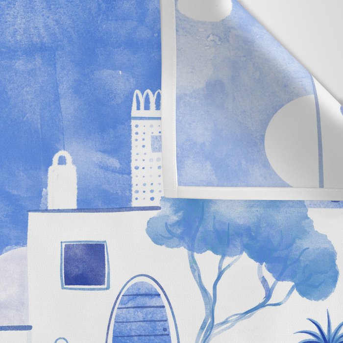 Santorini Greek Island Mediterranean Watercolor Wall Tapestry Gallery Image 3