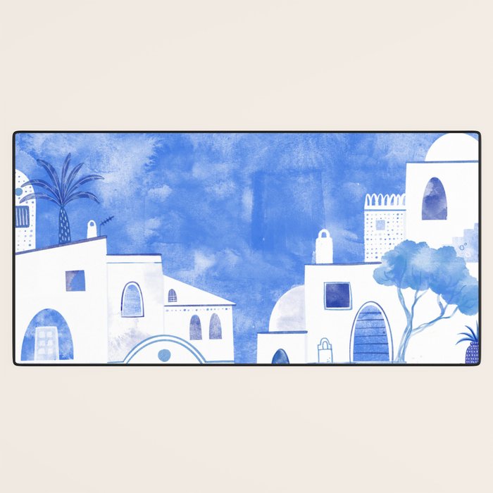 Santorini Greek Island Mediterranean Watercolor Desk Mat Gallery Image 3