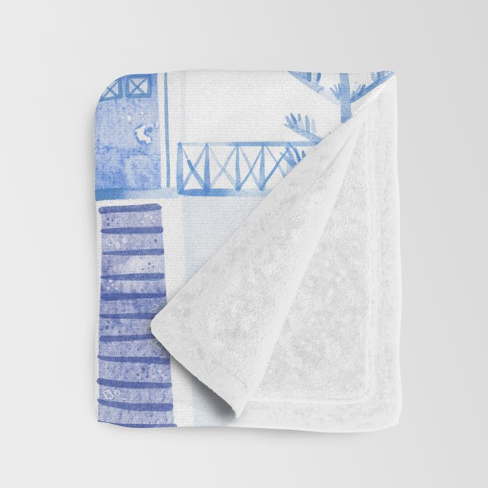 Santorini Greek Island Mediterranean Watercolor Throw Blanket Gallery Image 3