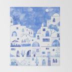 Santorini Greek Island Mediterranean Watercolor Throw Blanket Gallery Image 2