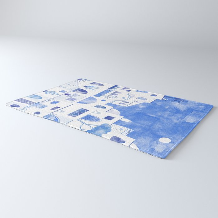 Santorini Greek Island Mediterranean Watercolor Rug Gallery Image 3