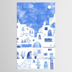 Santorini Greek Island Mediterranean Watercolor Tablecloth Gallery Image 2