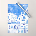 Santorini Greek Island Mediterranean Watercolor Wrapping Paper Gallery Image 1