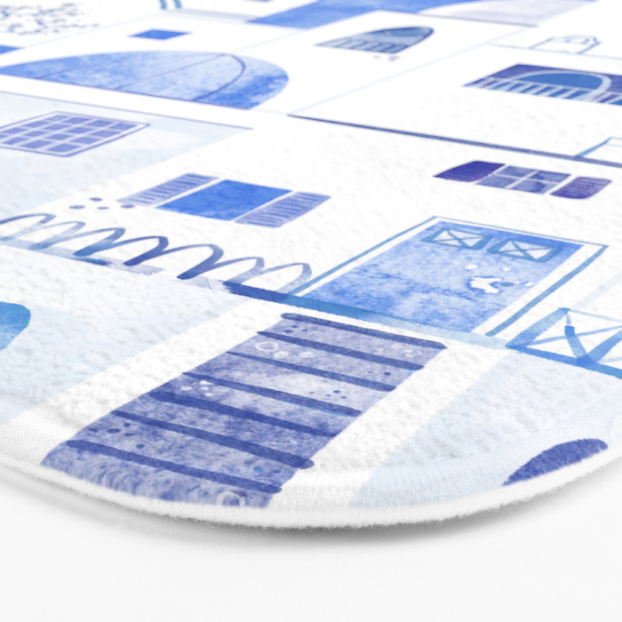 Santorini Greek Island Mediterranean Watercolor Bath Mat Gallery Image 3