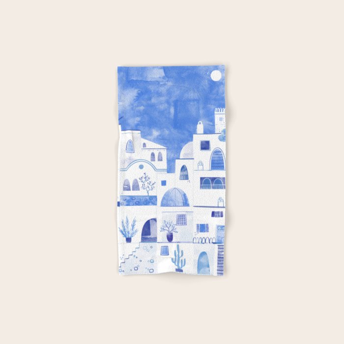 Santorini Greek Island Mediterranean Watercolor Bath Towel Gallery Image 1